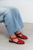 CERES Red Genuine Suede Leather Buckle Detail Low Heel Women’s Sandals