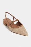 X-HARMONY Tan Straw Pointed Toe Buckle Detail Women’s Low Heel Ballet Shoes