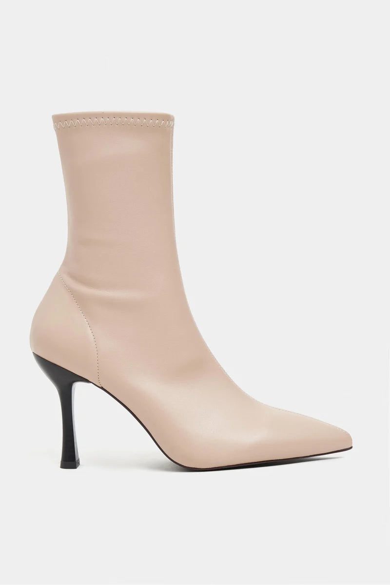 PALMA Nude Matte Stretch Pointed-Toe Ankle Boots – 8 cm Stiletto Heel