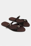 Calina Dark Brown Suede Double-Buckle Flat Women's Slippers