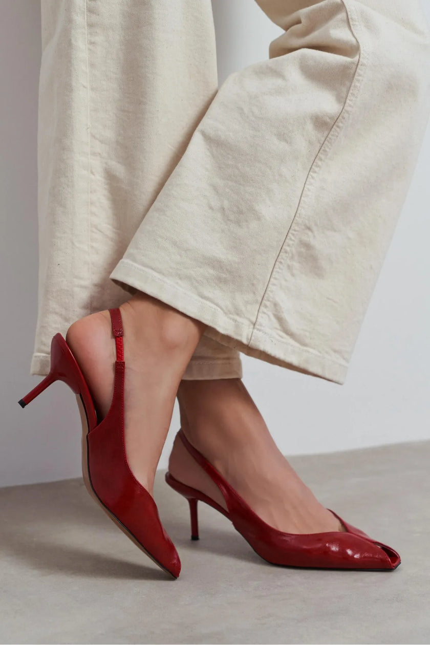 ADEN Red Rustic Pattern Open Toe Pointed Women’s Heels