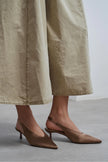 WILSON Brown Satin Neoprene Slingback Women’s Heels