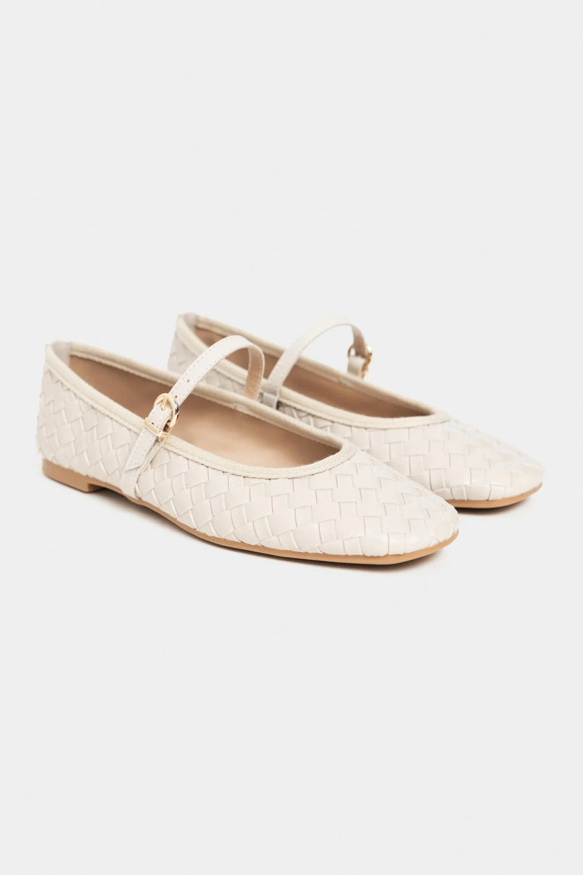 JEREMI Beige Matte Pattern Buckle Detail Women’s Ballet Flats