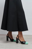 SOLEA BLACK PATENT & GREEN TOE DETAIL BLOCK HEEL WOMEN’S SHOES