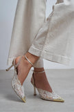 HANNAH Beige Lace Embroidered Detail Back Strap Women’s Heels