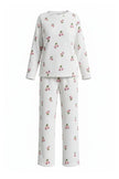 White Floral Soft Touch Ribbed Knit Pajama Set