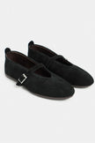 MERA Black Suede Genuine Leather Buckle Detail Women’s Ballet Flats