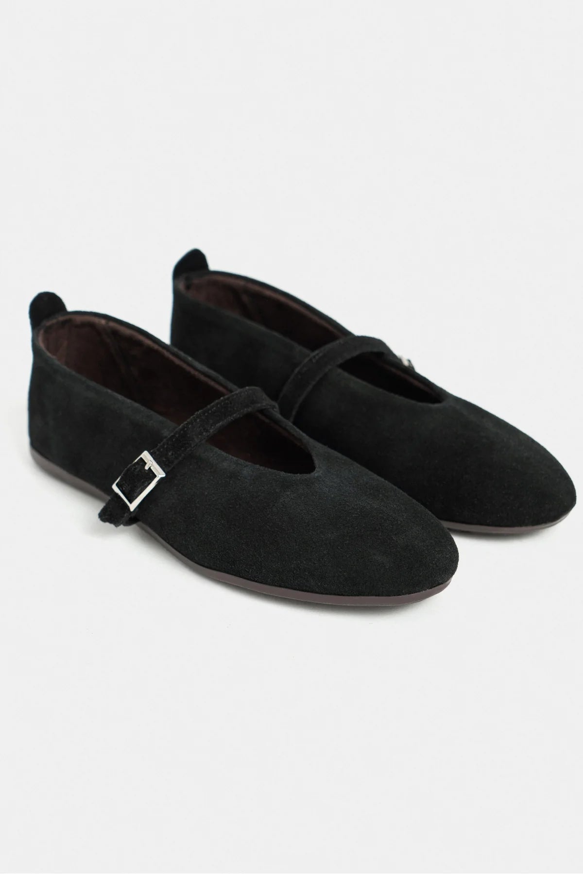 MERA Black Suede Genuine Leather Buckle Detail Women’s Ballet Flats