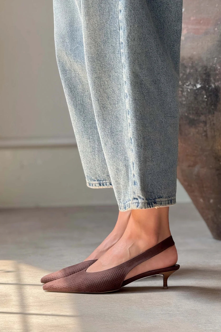 Rossa Brown Suede Ankle Elastic Detail Women's High Heel Shoes