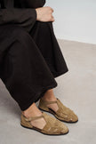 HUGEL Rome Beige Suede Leather Buckle Detail Flat Women’s Sandals