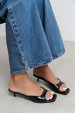 Hazel Black Rustic Patterned Square-Toe Women's Slim-Heeled Slippers