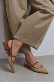 X-HARMONY Tan Straw Pointed Toe Buckle Detail Women’s Low Heel Ballet Shoes