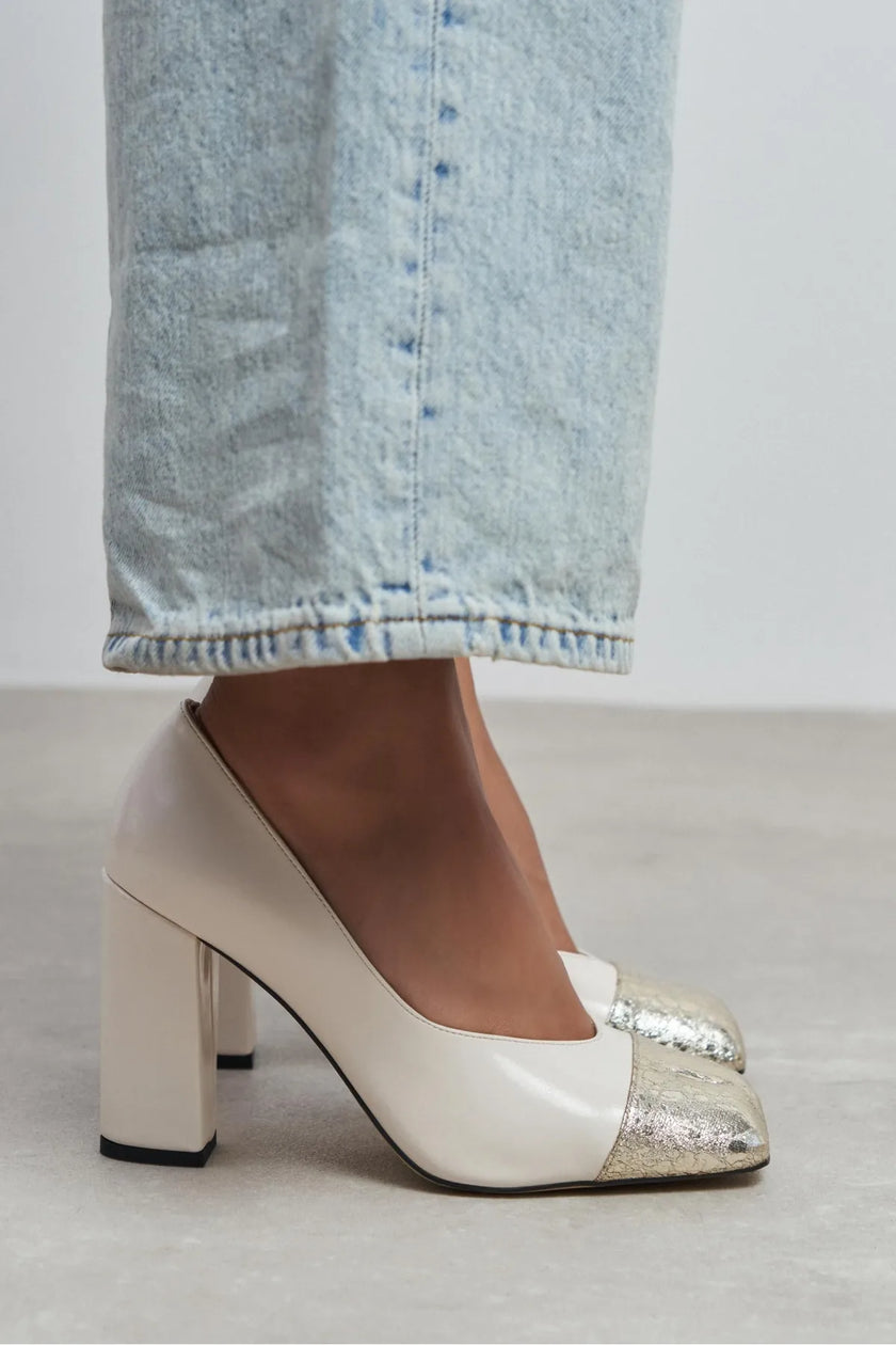 EMILY PEARL & GOLD CAP-TOE BLOCK HEEL WOMEN’S SHOES