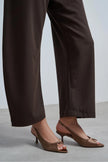 SALVA Brown Satin Pointed Toe Open Front Women’s Heels