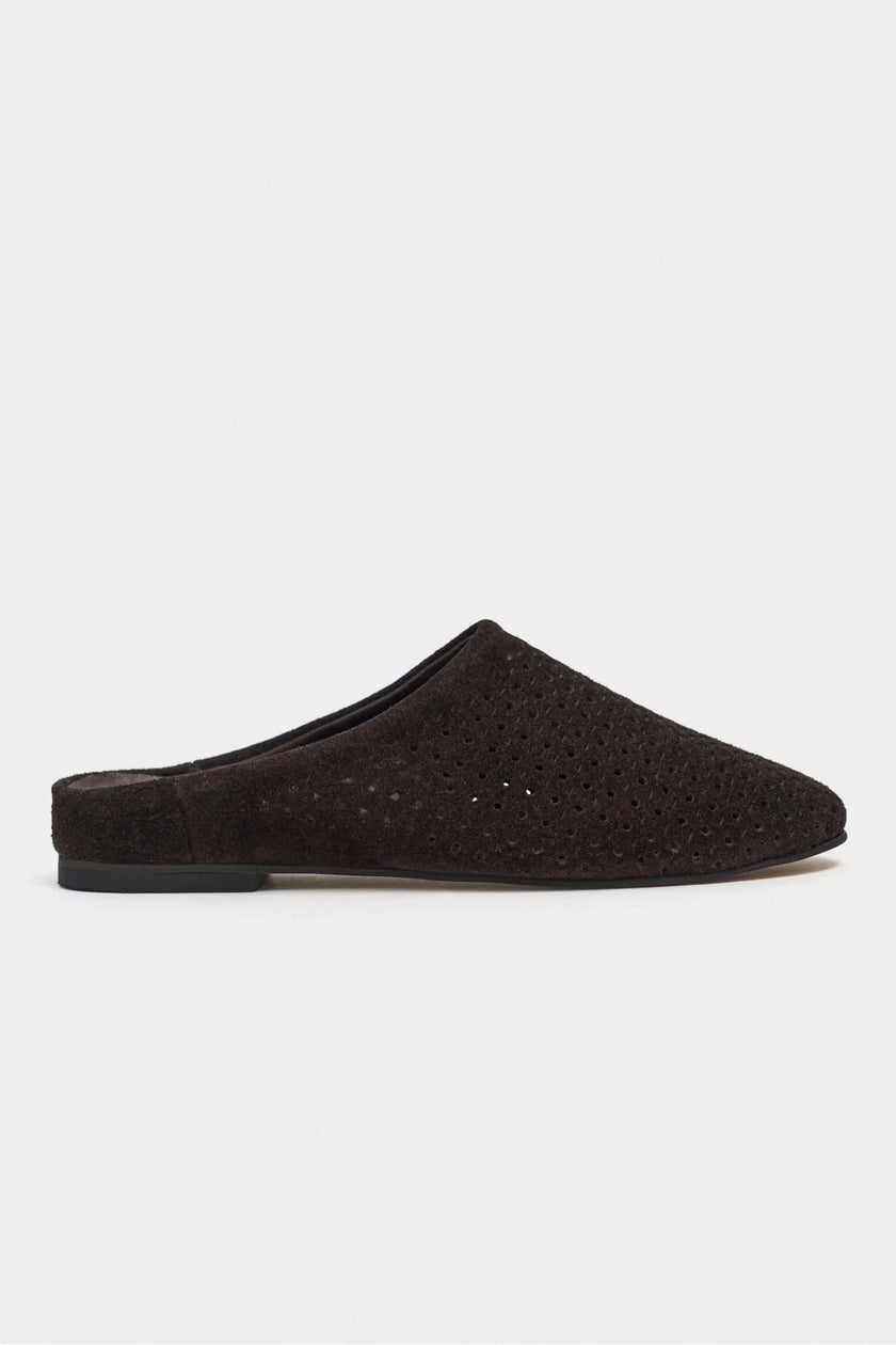 PALYA BITTER BROWN SUEDE STUDDED GENUINE LEATHER WOMEN’S FLAT SLIPPERS