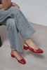 HARMONY Red Rustic Pattern Square Toe Buckle Detail Women’s Low Heel Ballet Flats
