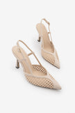 BALESI Beige Handwoven Pointed Toe Stiletto Heels