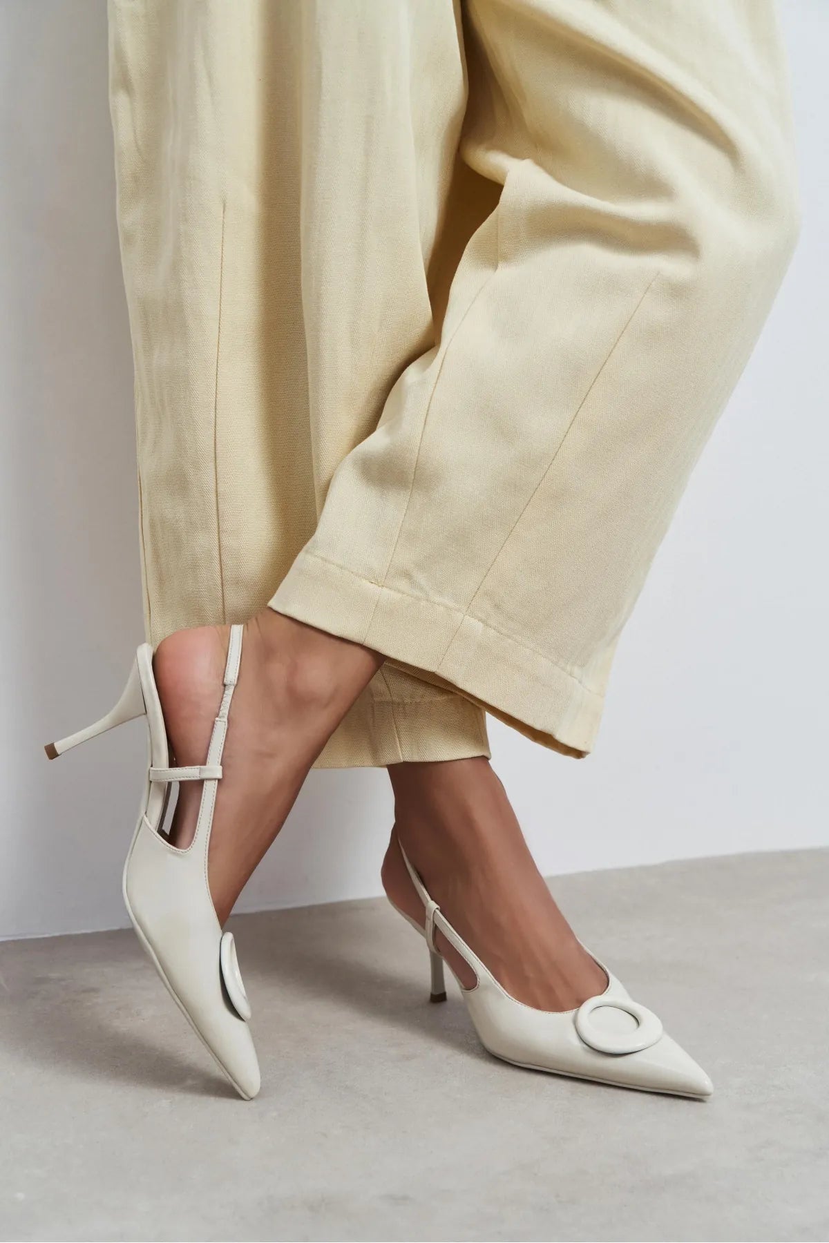 NEREID Beige Patent Leather Pointed-Toe Slingback Women's Heels