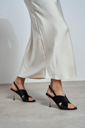 ZOYA Black Velvet Cross Strap Women’s Thin Heel Sandals