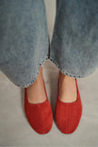 ROSEL Red Suede Genuine Leather Women’s Ballet Flats