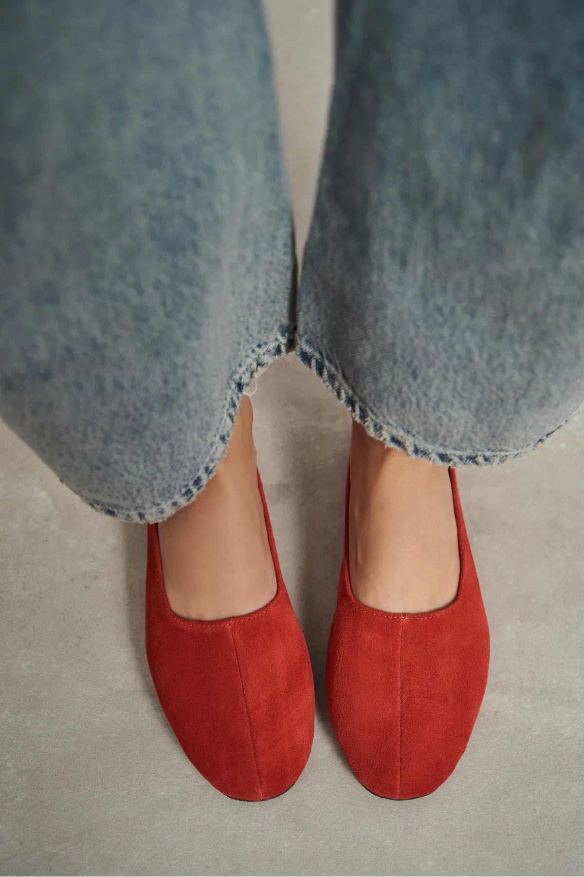 ROSEL Red Suede Genuine Leather Women’s Ballet Flats
