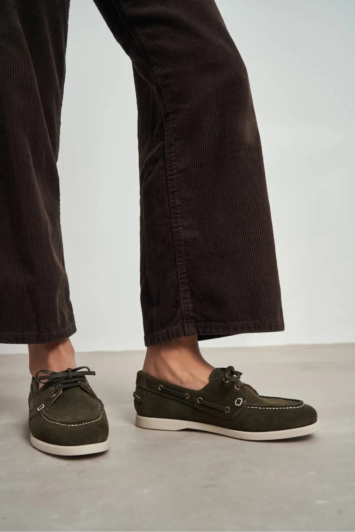 JAVED KHAKI FLAT SOLE LACE-UP DETAIL WOMEN'S BALLERINA SHOES