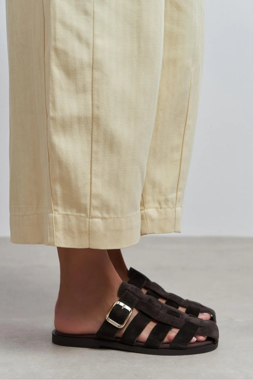 SIENTO BITTER BROWN SUEDE LEATHER WOMEN’S FLAT SLIPPERS