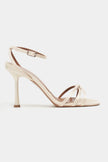 AVA Beige Satin Cross-Detail Ankle Strap Women's Heels