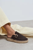 MAREN Brown Suede Leather Laser-Cut Buckle Detail Wedge Sole Women's Espadrille Sandals