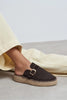 MAREN Brown Suede Leather Laser-Cut Buckle Detail Wedge Sole Women's Espadrille Sandals