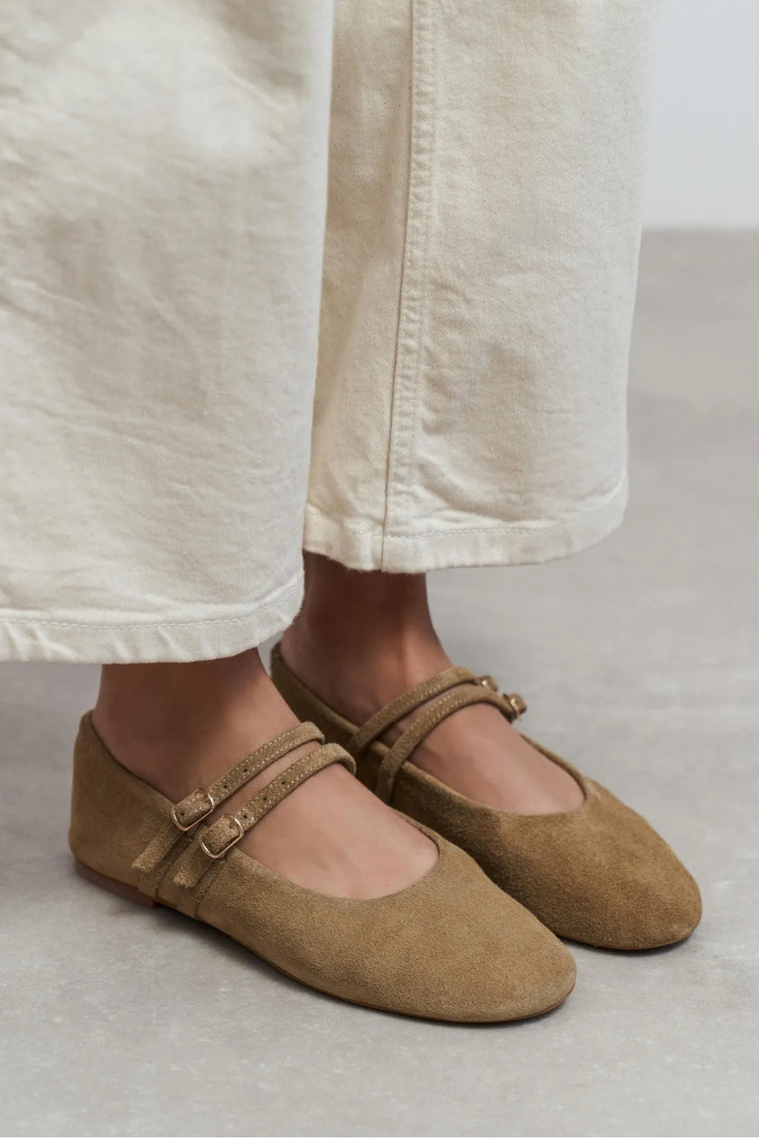 JAMES Rome Beige Suede Leather Flat Women's Ballet Flats