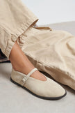Nora Beige Suede Genuine Leather Buckle Detail Flat Women's Ballet Flats