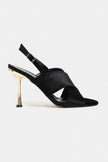 ZOYA Black Velvet Cross Strap Women’s Thin Heel Sandals