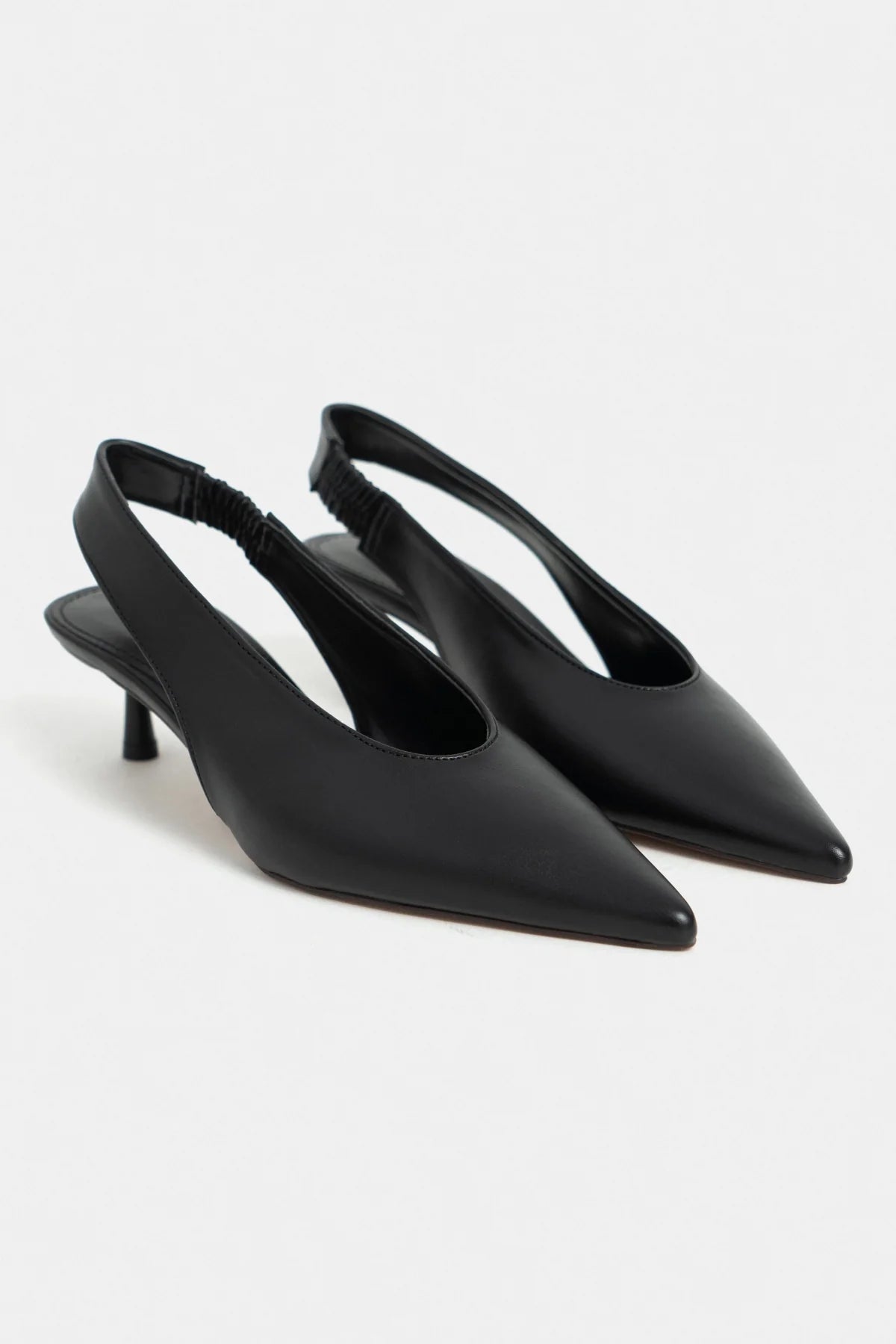 LUNIX Black Matte Pointed Toe Slingback Women’s Thin Heel Shoes