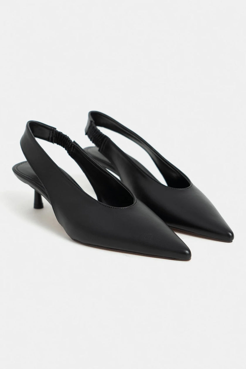 LUNIX Black Matte Pointed Toe Slingback Women’s Thin Heel Shoes