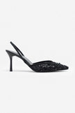 Sara Black Net Bead Detailed Pointed Toe Women's High Heel Shoes