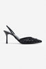 Sara Black Net Bead Detailed Pointed Toe Women's High Heel Shoes