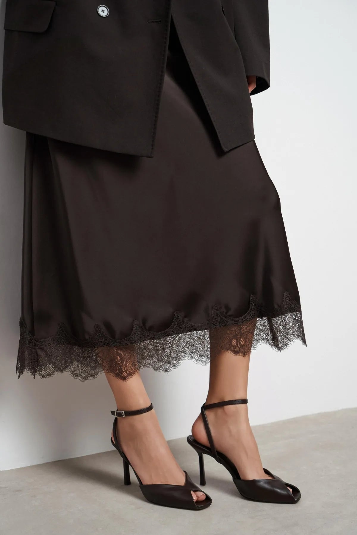 VELORA Coffee Matte Square Toe Open Front Ankle Strap Women’s Heeled Shoes