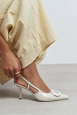 NEREID Beige Patent Leather Pointed-Toe Slingback Women's Heels