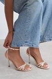 AVA Beige Satin Cross-Detail Ankle Strap Women's Heels