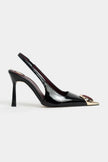 VIPER Black Patent Leather Gold Frame Stone Accessory Pointed Toe Women’s Heel Shoes