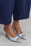 FENRIR Baby Blue Rustic Patterned Pointed-Toe Women's Heeled Slippers
