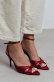 MONICA Burgundy Satin Ankle-Strap Detail Women’s Slim High-Heel Shoes