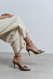 MONICA Brown Satin Ankle-Strap Detail Women’s Slim High-Heel Shoes