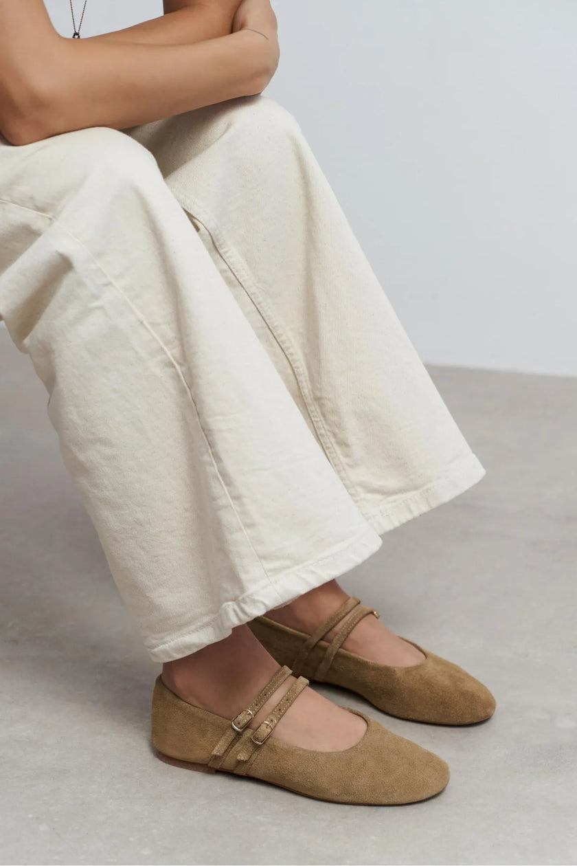 JAMES Rome Beige Suede Leather Flat Women's Ballet Flats