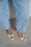 RODI Beige Matte Pointed Toe Women’s Thin Heel Mule Sandals