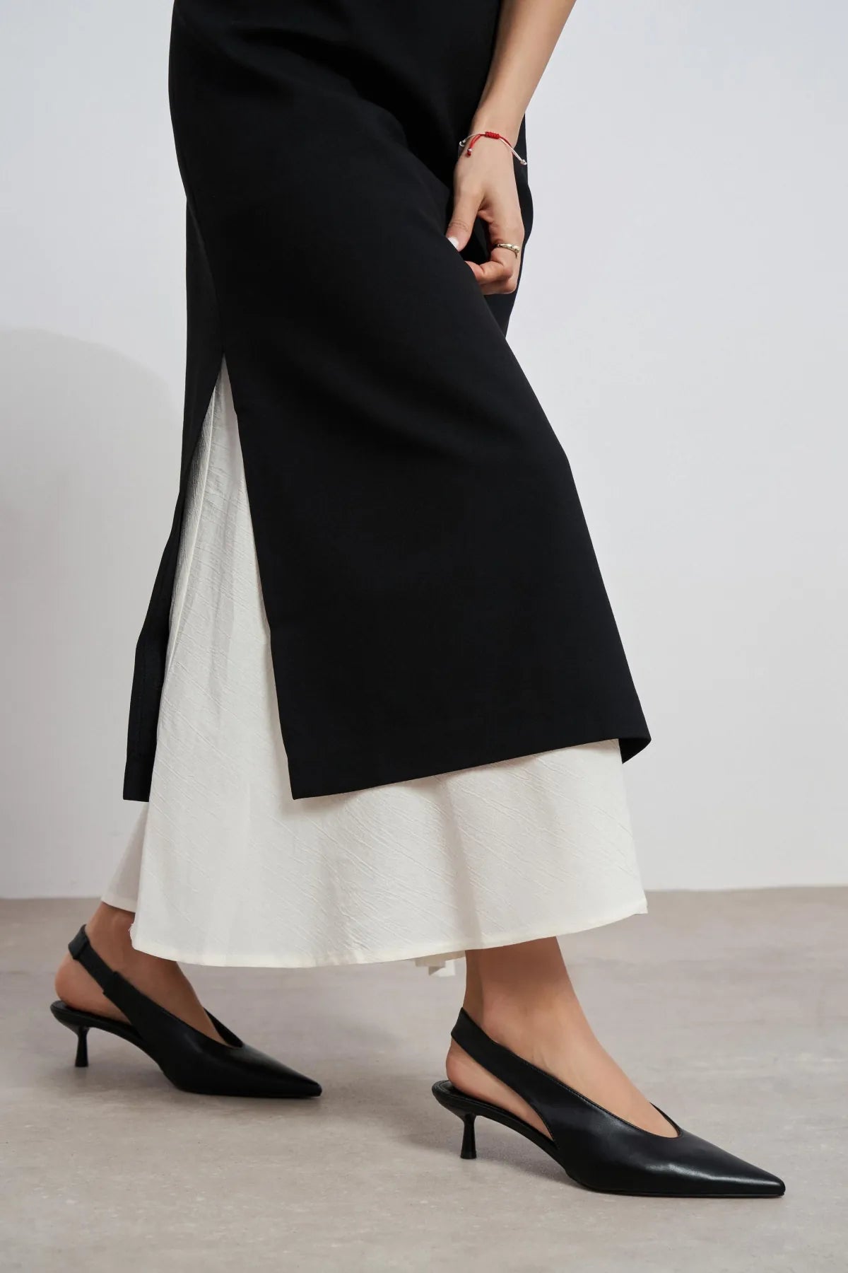 LUNIX Black Matte Pointed Toe Slingback Women’s Thin Heel Shoes