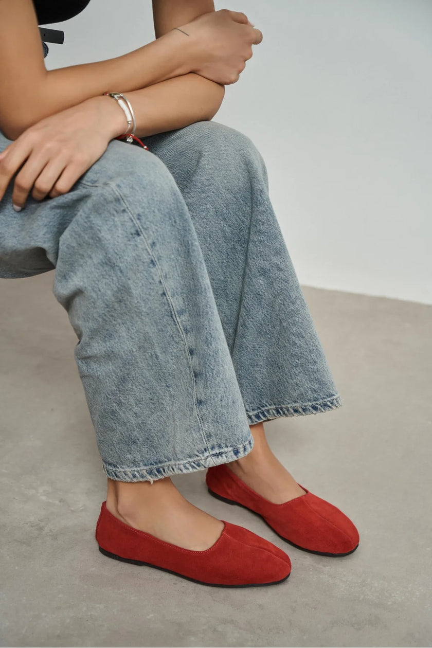 ROSEL Red Suede Genuine Leather Women’s Ballet Flats