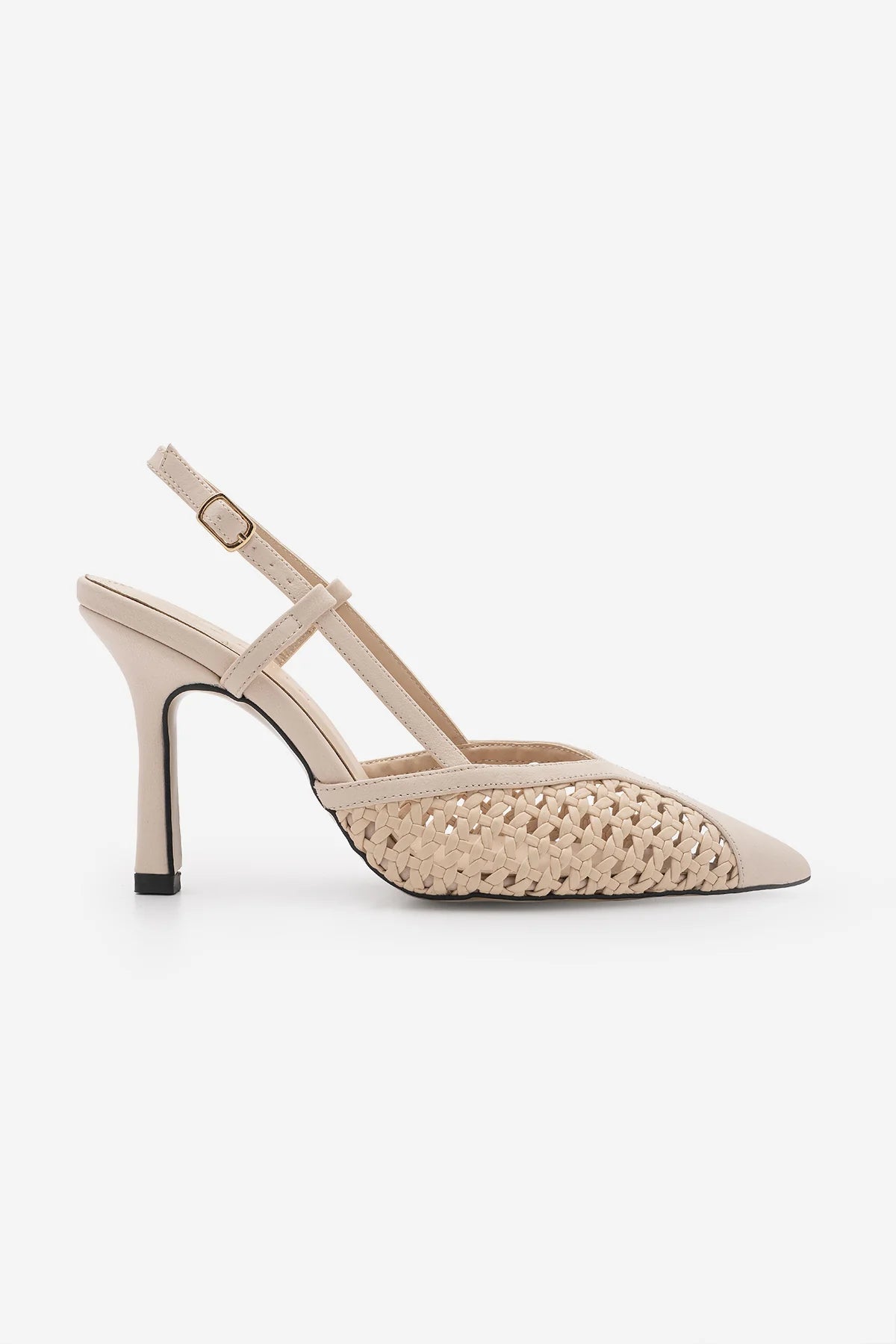 BALESI Beige Handwoven Pointed Toe Stiletto Heels