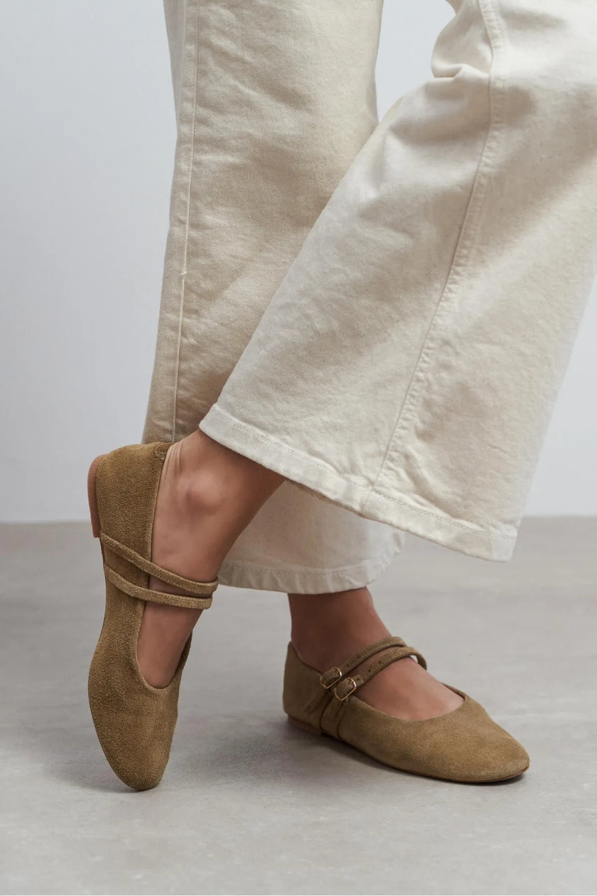 JAMES Rome Beige Suede Leather Flat Women's Ballet Flats